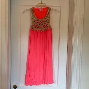 Lilly Pulitzer Neon Pink and Gold Sleeveless Mini Dress